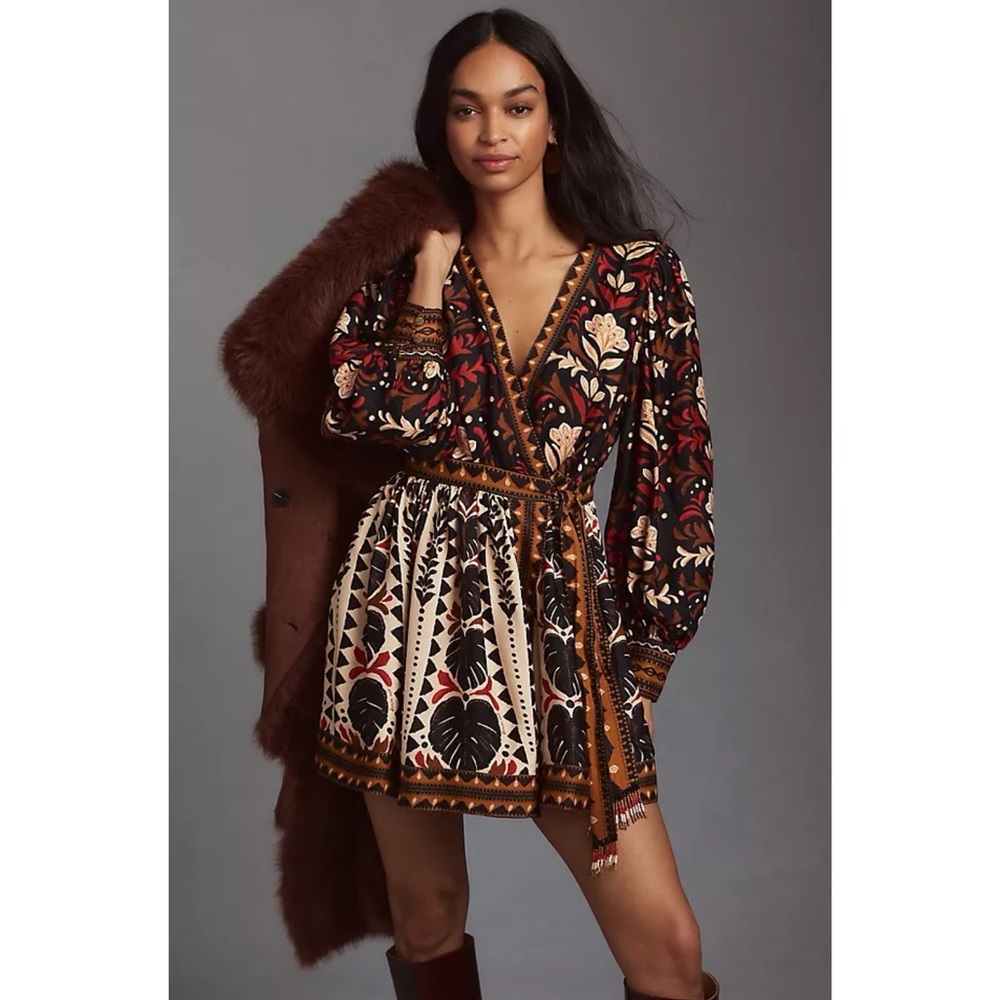 NWT Farm Rio Tapestry Garden V-Neck Belted Mini Dress Size XS Anthropologie